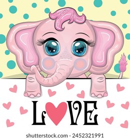 Love you valentine's day greeting card with animal. Cute hero with beautiful eyes, expressive.