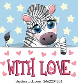 Love you valentine's day greeting card with animal. Cute hero with beautiful eyes, expressive.