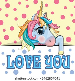 Love you valentine's day greeting card with animal. Cute hero with beautiful eyes, expressive.