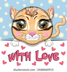 Love you valentine's day greeting card with animal. Cute hero with beautiful eyes, expressive.