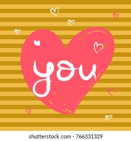 I love you. Valentines day greeting card with calligraphy. Hand drawn design elements. Handwritten modern brush lettering.