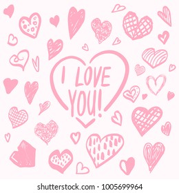 I love You Valentines Day Hearts Set Cute Pattern Greetings Card