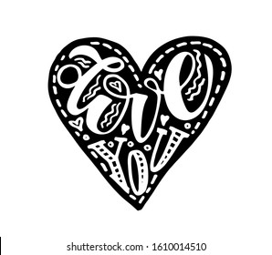 Love you - Valentines Day - You my heart - cute hand drawn doodle lettering postcard banner art
