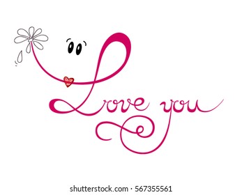 Love you. Valentine's Day. Vector illustration. Congratulation. The inscription on a white background. Calligraphy. 