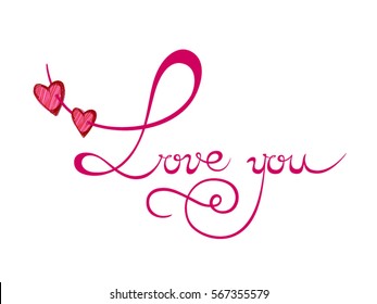 Love you. Valentine's Day. Vector illustration. Congratulation. The inscription on a white background. Calligraphy.