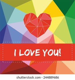 I love you valentines vector card with heart on wrapping surface background