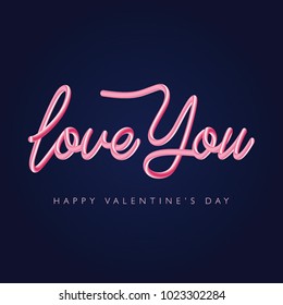 Love you vanlentines day slogan. 3D pink interlaced effect lettering.