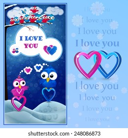 I love you. Vector background or card with birds.
