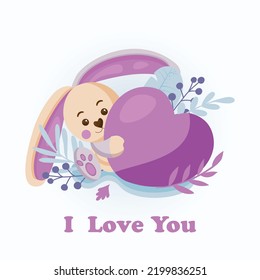 I love you. vector card with bunny