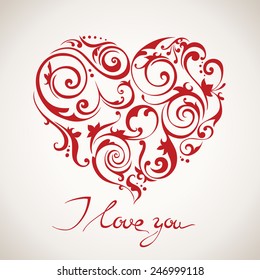 I love you vector card with hand written text 