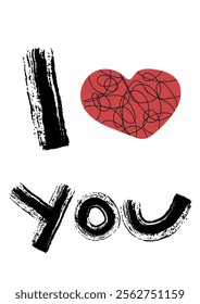 I love you. Vector design with heart symbol and text. Modern template for romantic poster, card, banner, flyer, print.