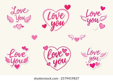 I Love You Vector Design Images, I Love You Text Lettering With Hearts. Design bundle