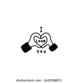 I love you vector design with modern gesture hand heart popular symbol. Linear simple clipart about feelings and relationships to make card, iron on or sticker.