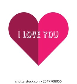 I love you vector design romantic card message with pink heart. Heart icon I love you valentine's day wish. Pink heart shape vector clipart.