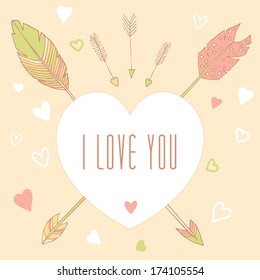 I love you - vector greeting card for Valentines day, wedding in pastel colors