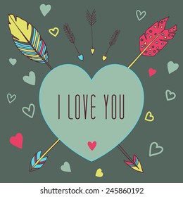 I love you - vector greeting card for Valentines day, wedding
