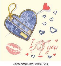 love you, vector hand drawn text. Valentines day card
