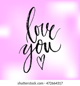 I love you. Vector hand written brush pen calligraphy phrase or quote. Cute isolated letters on an abstract background.