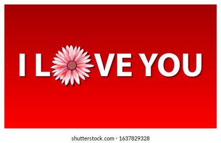 I love you vector illustration in flat design. flower red