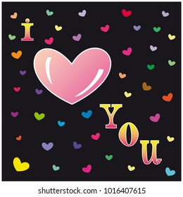 I love you vector illustration on a black background. I love you vector lettering for Valentines card on a black background