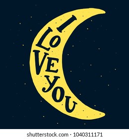 I love you. Vector illustration. Romantic phrase lettering, hand drawn design. Decorated with star doodles, bright colors. For card or poster.