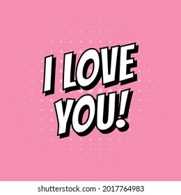 Te amo. Imagen vectorial. ME ENCANTA la tarjeta de San Valentín feliz. Elementos y patrones de historietas, frases. Nubes para explosiones como el boom. Arte pop.