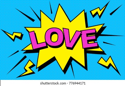 I love you. Vector image. LOVE Happy Valentines day card. Comic elements and patterns,phras. Poster, symbol, sticker tag,special offer label,advertising badge. Clouds for explosions like boom. Pop-art