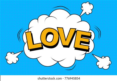 I love you. Vector image. LOVE Happy Valentines day card. Comic elements and patterns,phras. Poster, symbol, sticker tag,special offer label,advertising badge. Clouds for explosions like boom. Pop-art