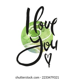 I Love You. Vector ink lettering art. Hand drawn lettering phrase. Modern brush calligraphy card. Illustration isolated on white background