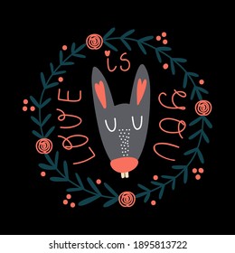 Love is you vector lettering clip art isolated on black background. Handwritten poster or greeting card. Valentine's Day typography.