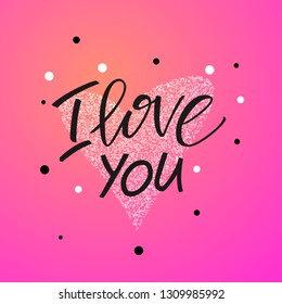 I love you. Vector lettering on pink background with heart.