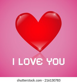 I Love You Vector Red Heart on Pink Background 