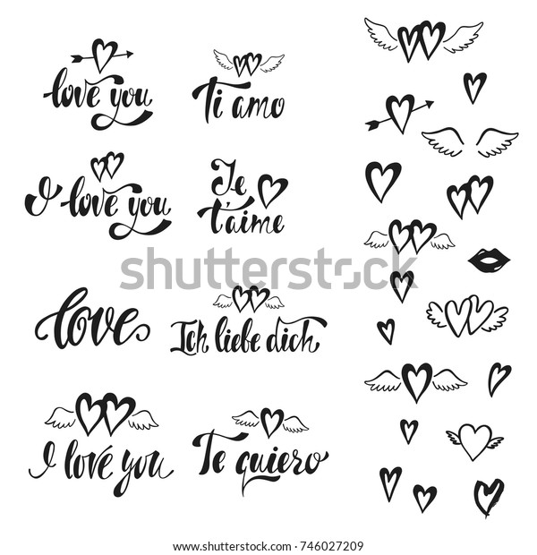 Love You Vector Set Hand Drawn Royalty Free Stock Image