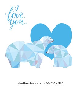 I love you vector text handmade calligraphy and lettering for greeting card. Polar bears lovers story