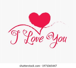 I love you vector text with pink heart