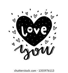 Love you. Vector typography romantic poster, hand lettering calligraphy. Vintage illustration with text. Can be used as a print on t-shirts and bags, banner or poster.