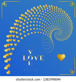 I love you vector for valentine's day with gold hearts en blue backgroung for greeting cards, banner, web