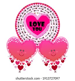 Love you vector. Valentines day label. Emoticon sticker. Greeting card word art. Hearts and arrows pattern. Marriage anniversary text. Gradient stock illustration.