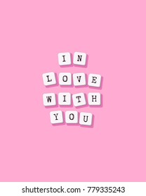 In love with you - vector Valentines Day greeting card, poster, flyer, brochure. Template for cover with key typed text. Computer keyboard buttons quote with heart symbol