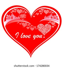 i love you! Vintage card with Landscape. Vector illustration 