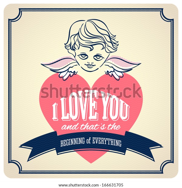 Love You Vintage Valentine Cards Ornaments Stock Vector