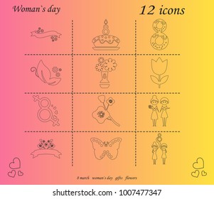 I love you womens doodle 12 icon in set of womens day