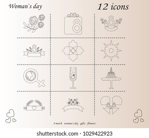 I love you womens doodle 12 icon in set of womens day