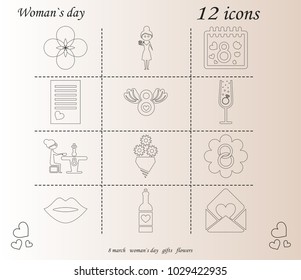 I love you womens doodle 12 icon in set of womens day