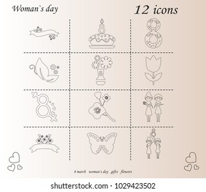 I love you womens doodle 12 icon in set of womens day