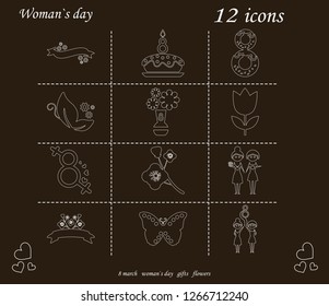 I love you womens doodle 12 icon in set of womens day