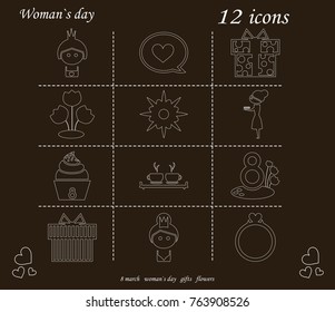 I love you womens doodle 12 icon in set of womens day