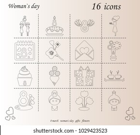 I love you womens doodle 16 icon in set of womens day