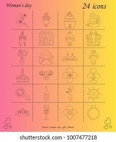 I love you womens doodle 24 icon in set of womens day