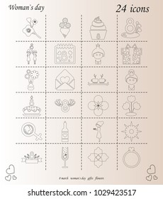 I love you womens doodle 24 icon in set of womens day